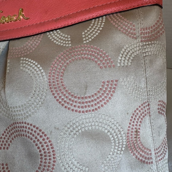 Coach Ashley Dotted Op Art Hippie Beige And Coral Shoulder Crossbody Bag #F20088 - Picture 10 of 16